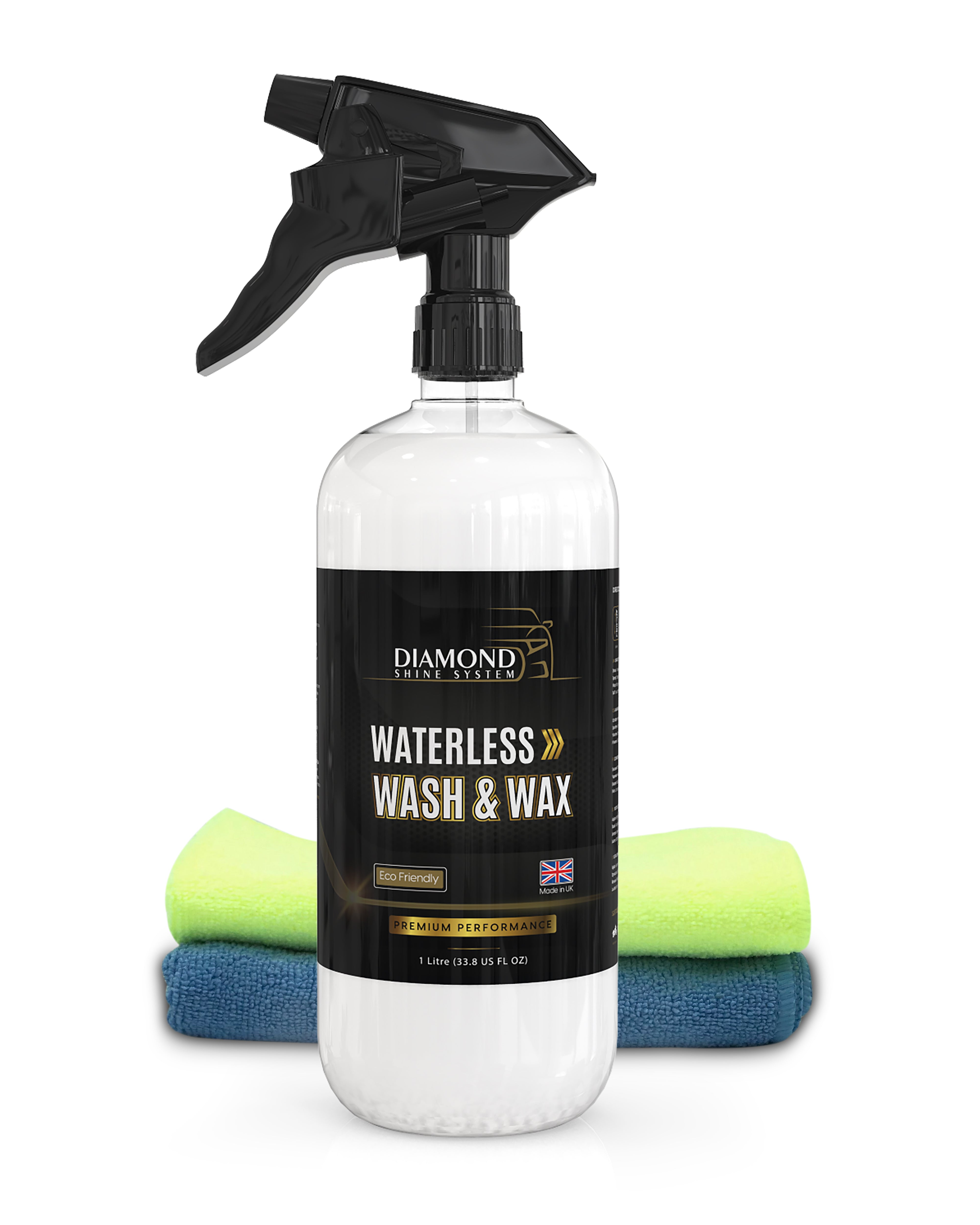 Waterless Wash & Wax Hydrophobic Spray - 1 Litre with 2 Microfibres