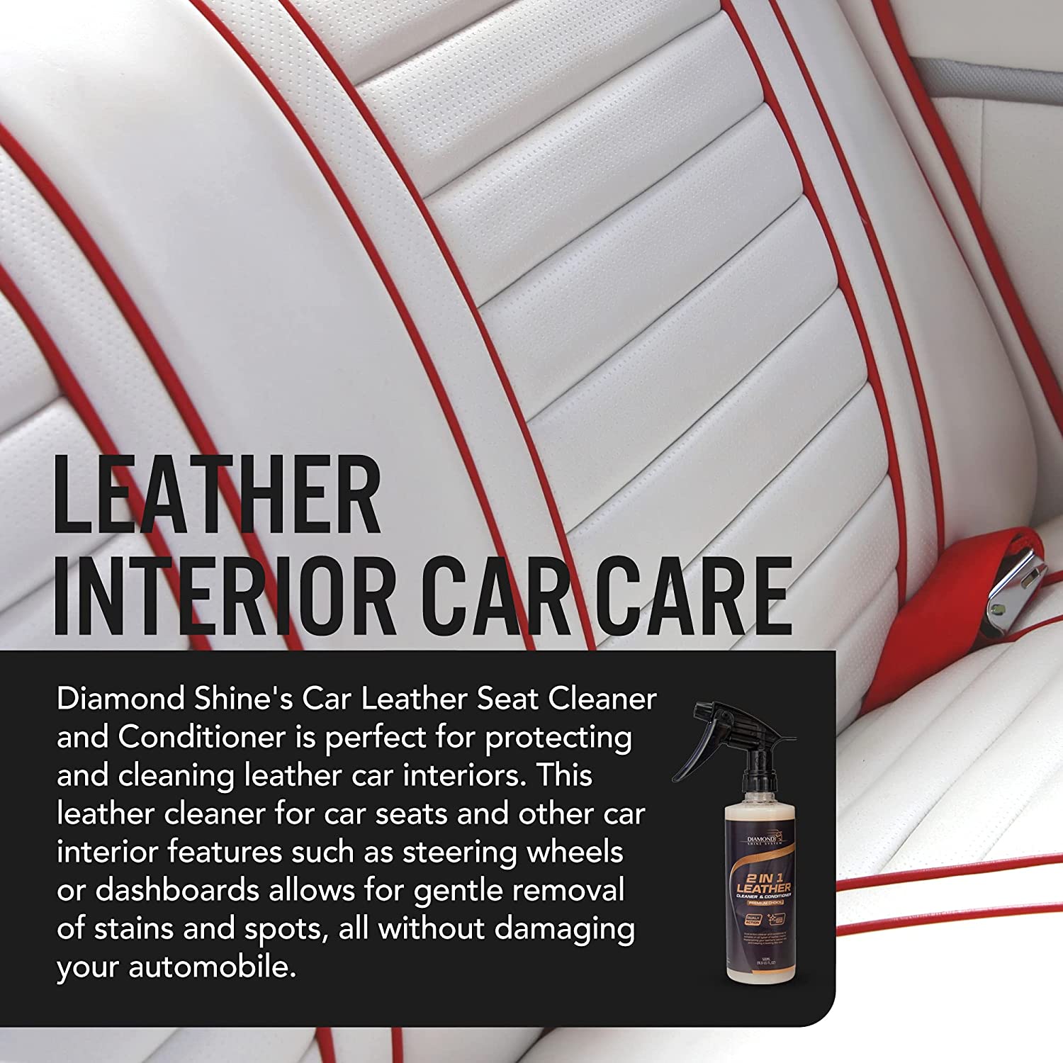 Diamond Shine System Leather Cleaner and Conditioner with Microfibre Cloth and Two Applicator Pads