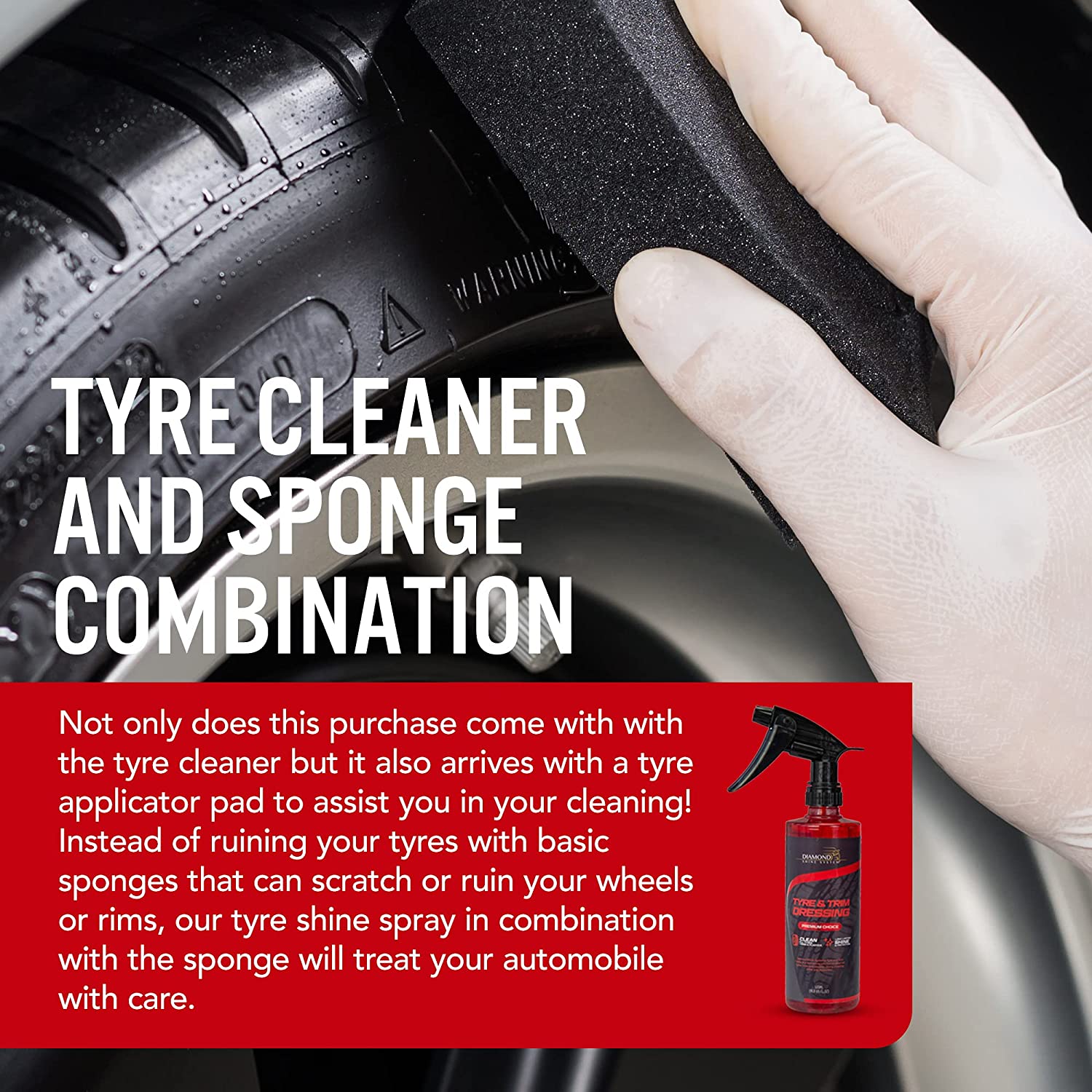 Car Tyre Shine and Car Tyre Cleaner with Applicator Sponge - 500 ml