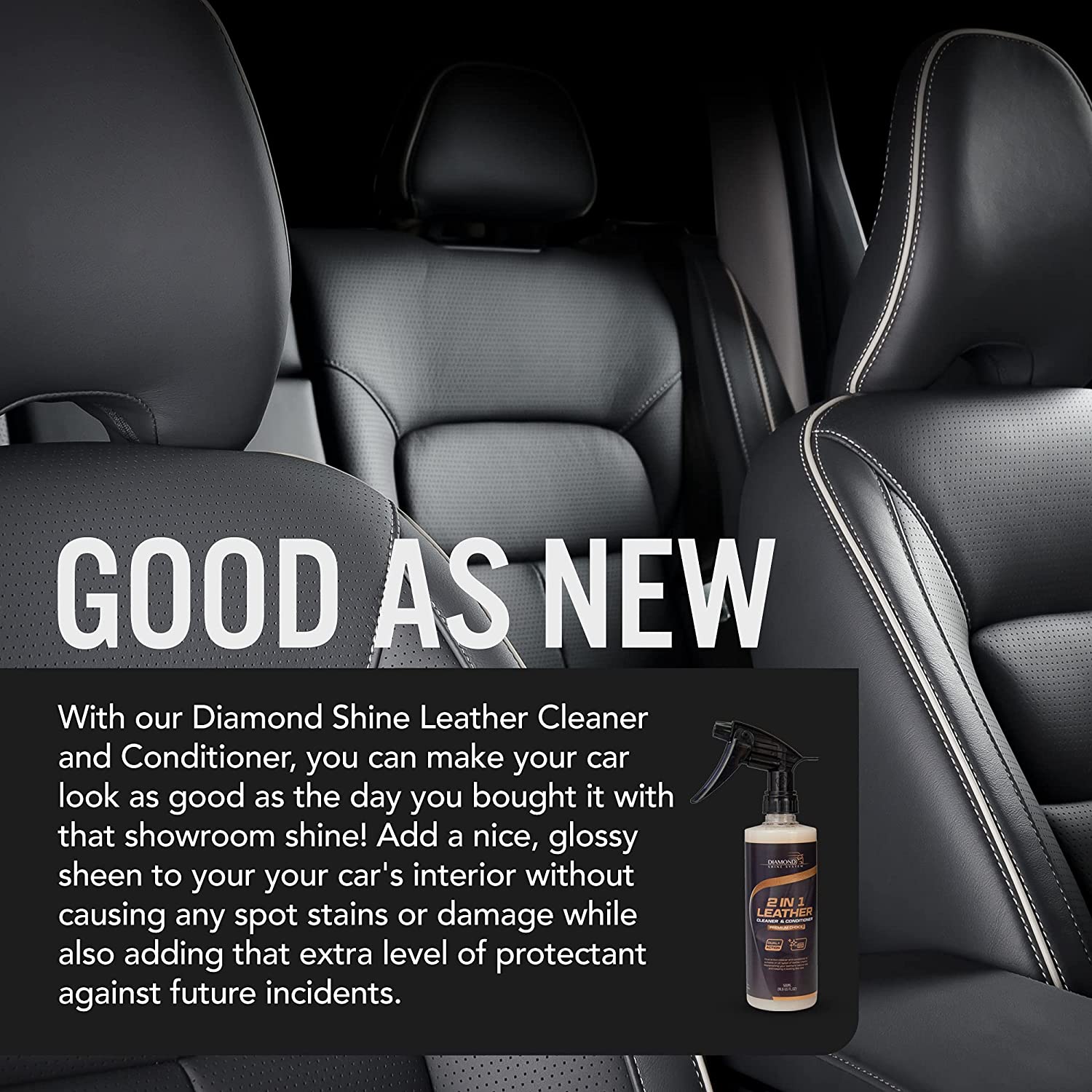 Diamond Shine System Leather Cleaner and Conditioner with Microfibre Cloth and Two Applicator Pads